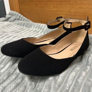 Black Suede Kitten Heels With Adjustable Buckle